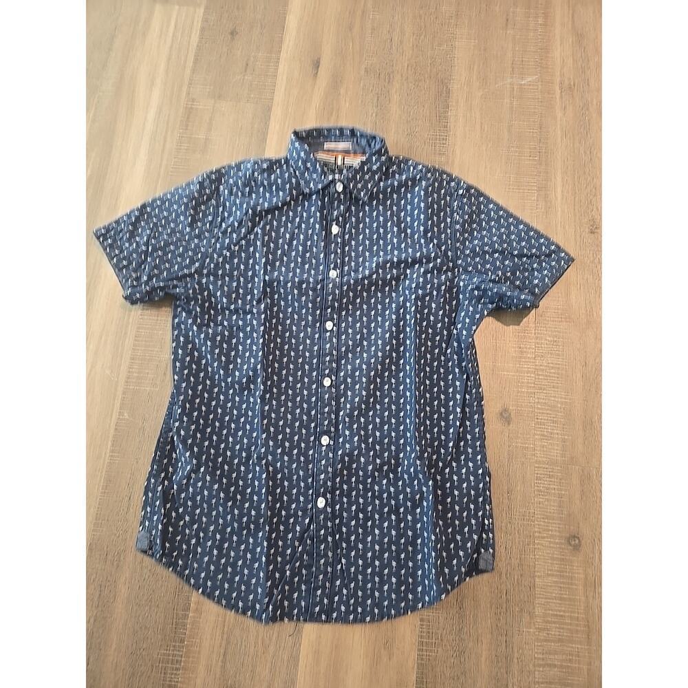 Denim & Flower Ricky Singh Shirt Adult Small Blue Short Sleeve Slim Fit Flamingo